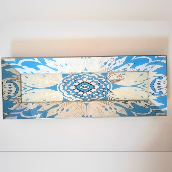 Arcadia Home Handmade Reverse Painted Mirror Tray Beveled Edge Sky Blue - Picture 1 of 12